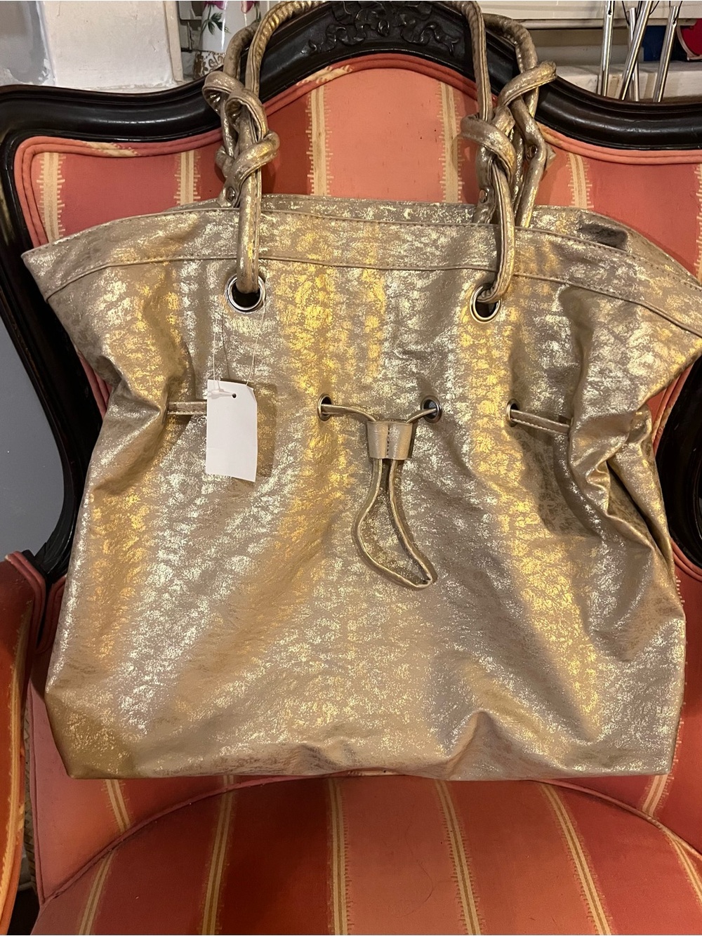 NWT DSW Gold Metallic Drawstring Shoulder Bag Tote Gym Back to School